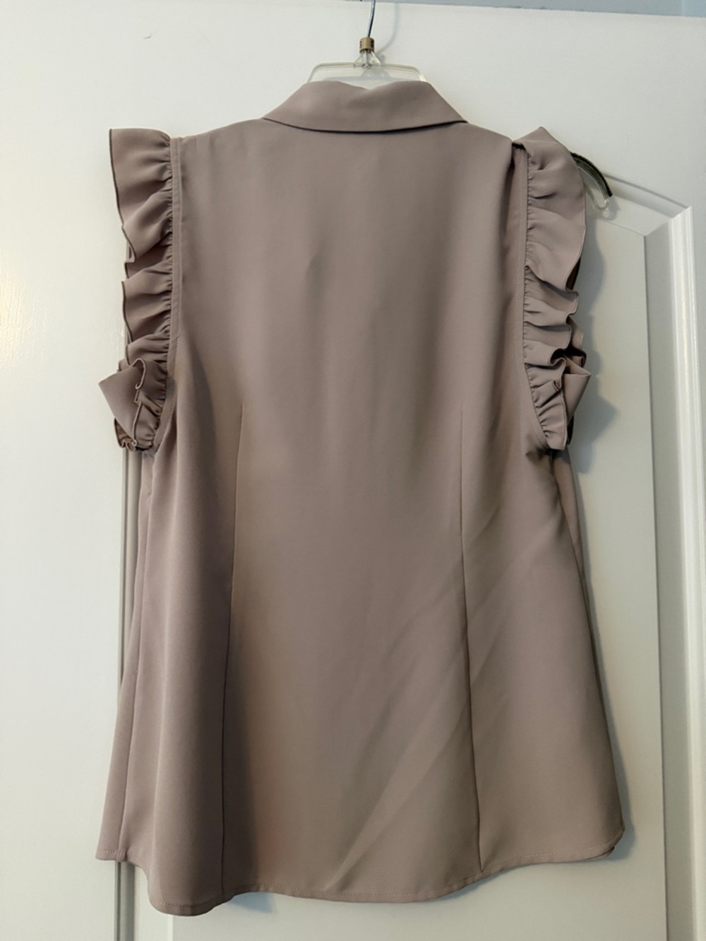 Anne Klein Taupe Ruffle-Sleeve Button Front Blouse - Picture 6 of 6